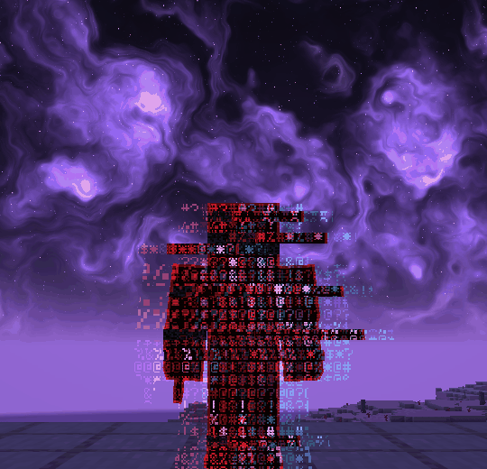 Скин GLITCH: тело из бегущих символов с цветным смещением